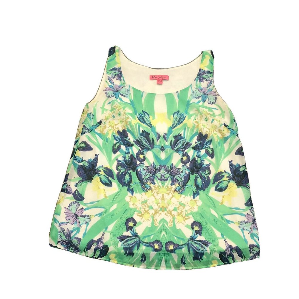 Women's Betsey Johnson White Floral Spring Sleeveless Blouse Top Shirt Sz 4